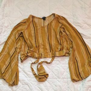 Yellow Striped Long Sleeve Crop Top